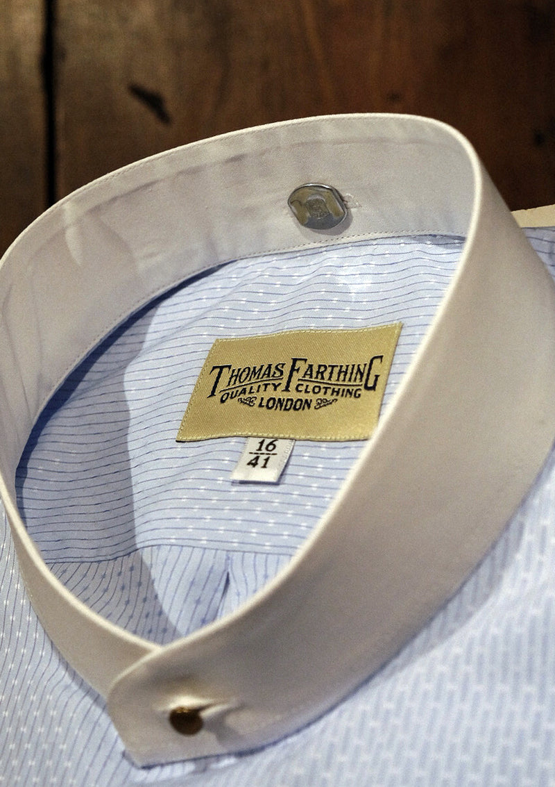 Grandad Collar Cotton Shirt - Light Blue