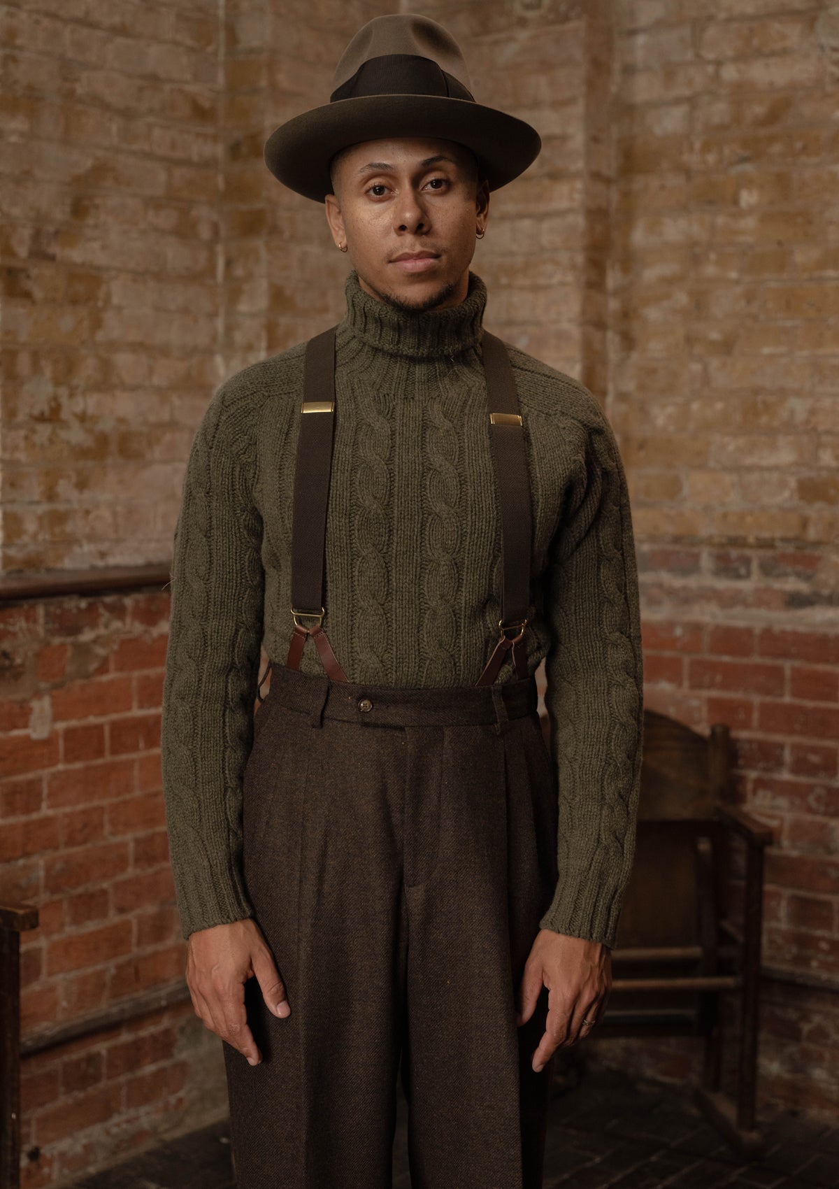 Anderson Cable Knit Super-soft Lambswool Sweater - Loden Green