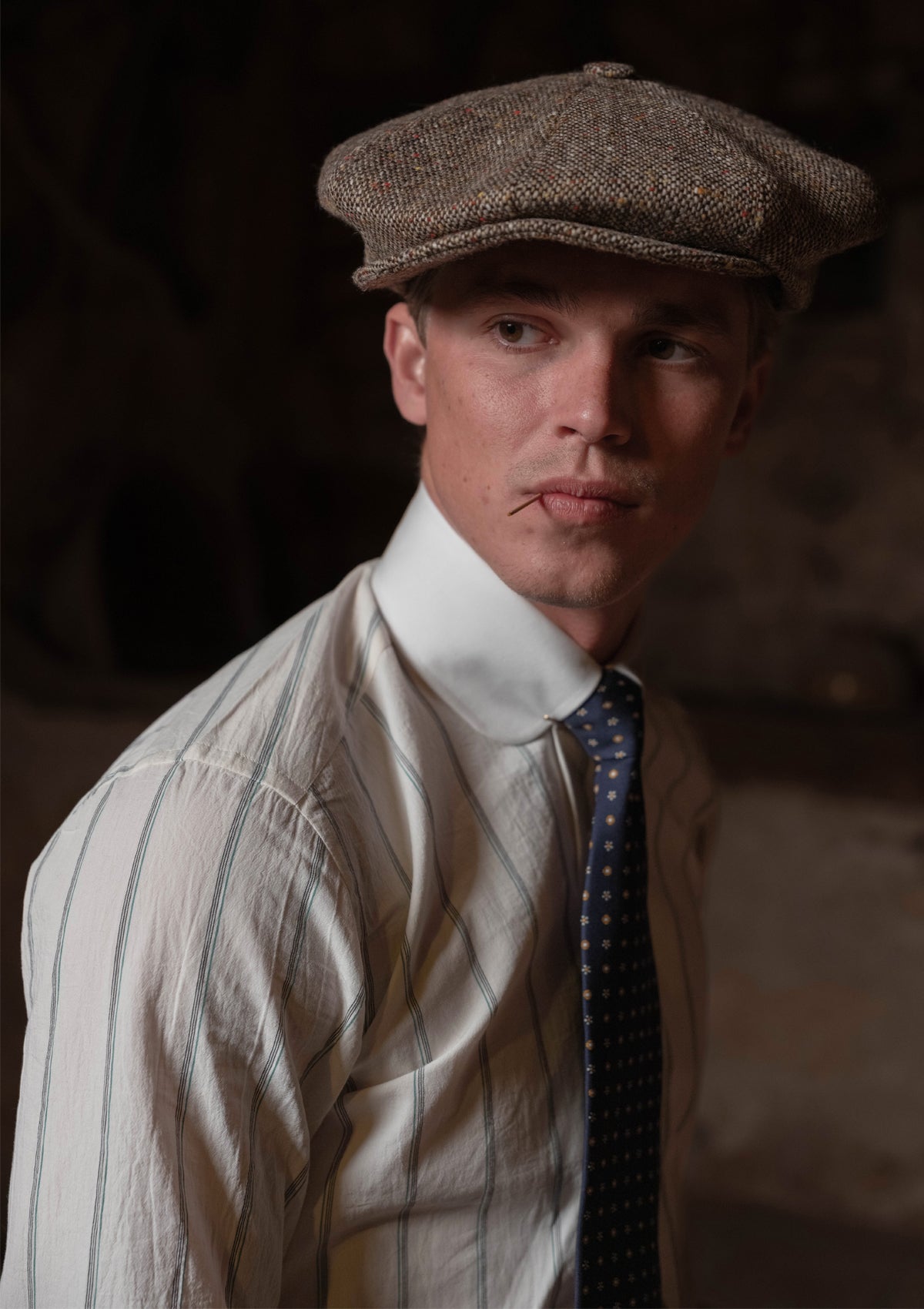 Club Collar Japanese Cotton Shirt - Wide Green Pinstripe