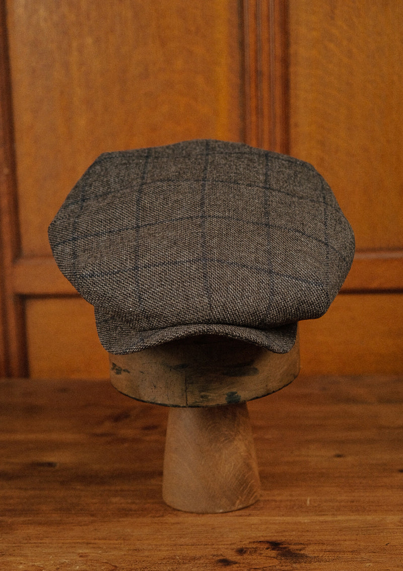 Regency 50 Pence Flat Cap Brown Navy Windowpane