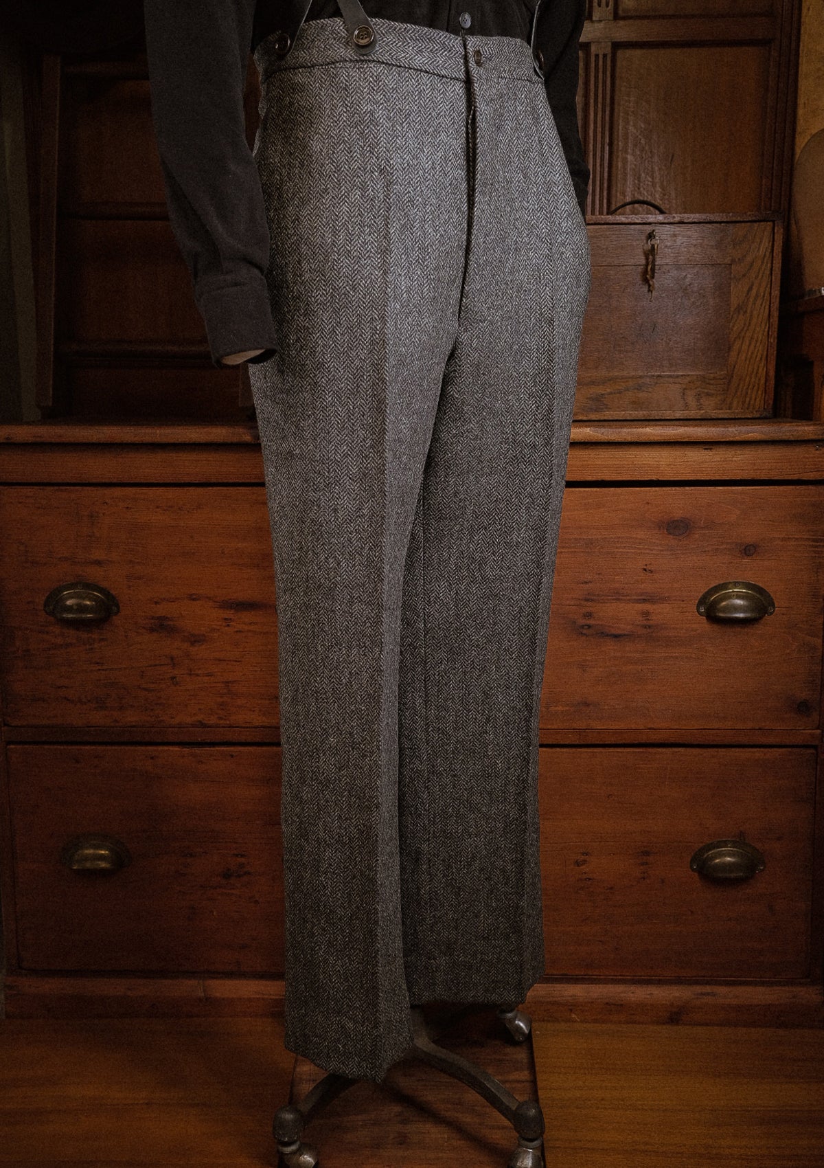 Grayson Fishtail Trousers - Flint Herringbone