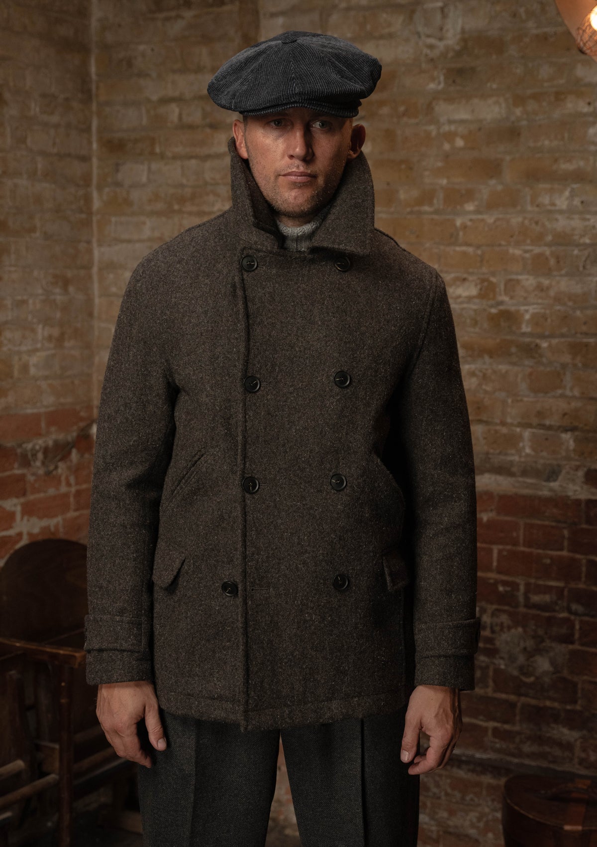 Storm-Collar Pure Wool Pea Coat - Ashmore Flint