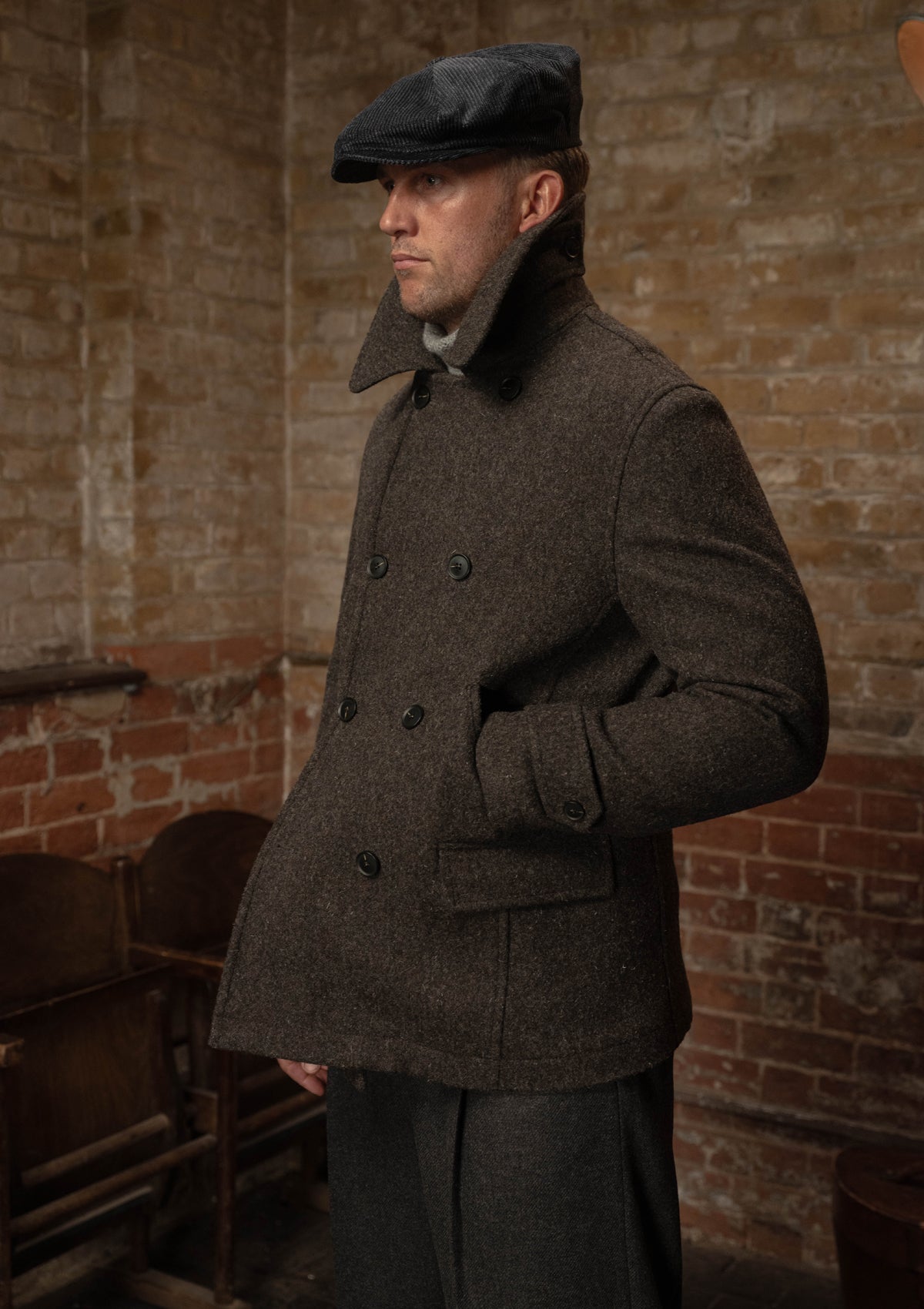 Storm-Collar Pure Wool Pea Coat - Ashmore Flint