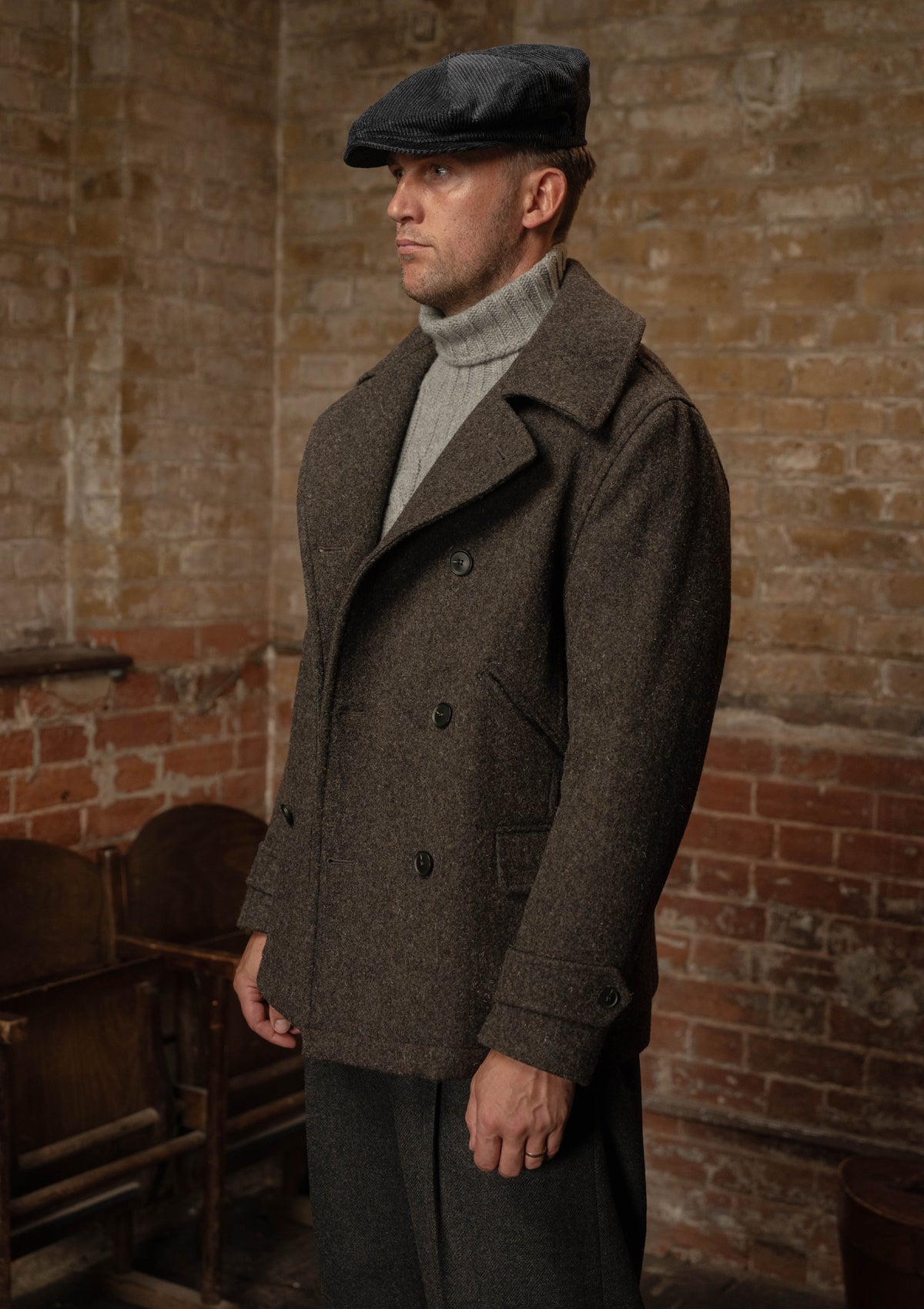 Storm-Collar Pure Wool Pea Coat - Ashmore Flint