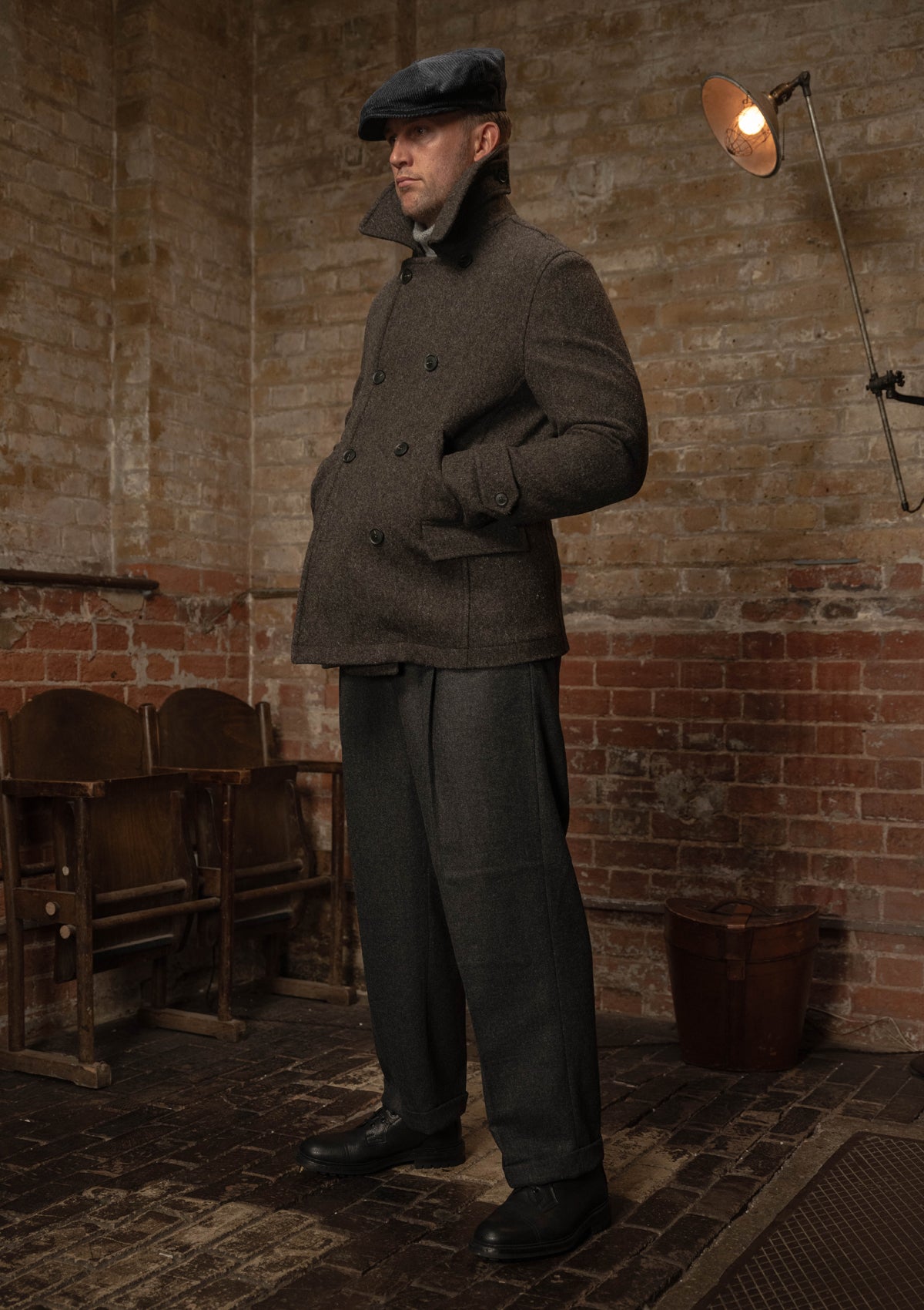 Storm-Collar Pure Wool Pea Coat - Ashmore Flint