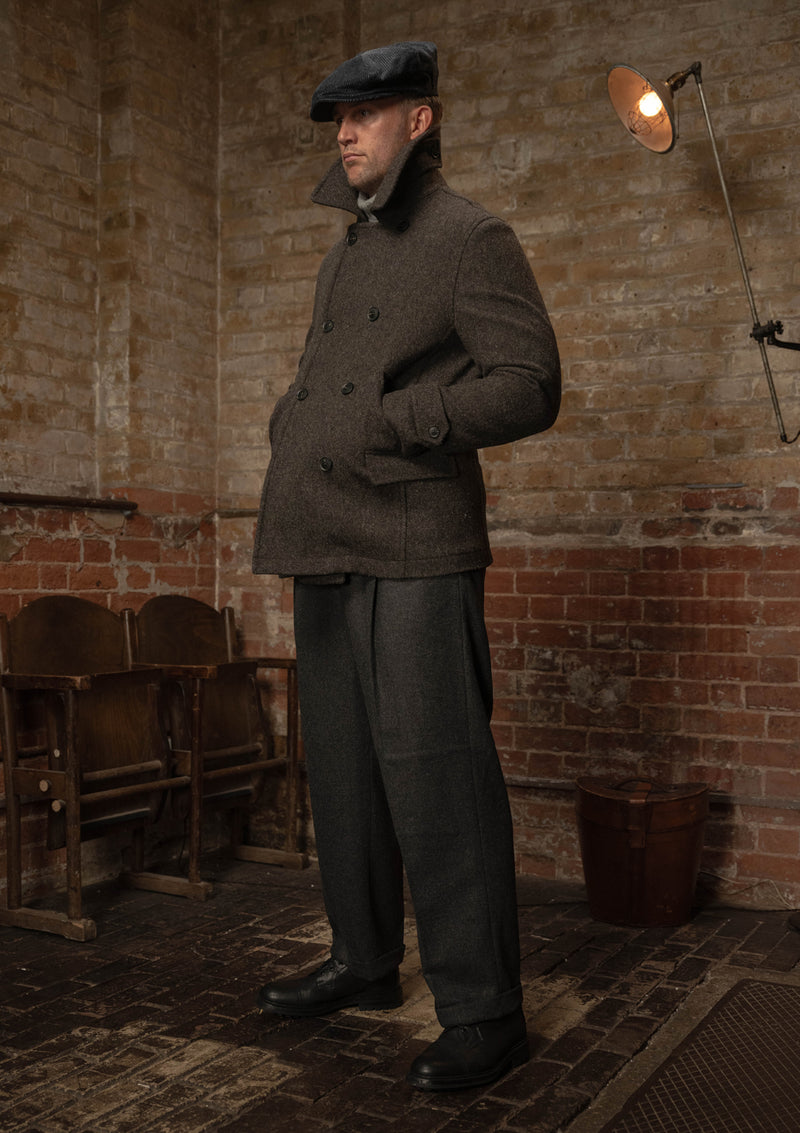 Storm-Collar Pure Wool Pea Coat - Ashmore Flint