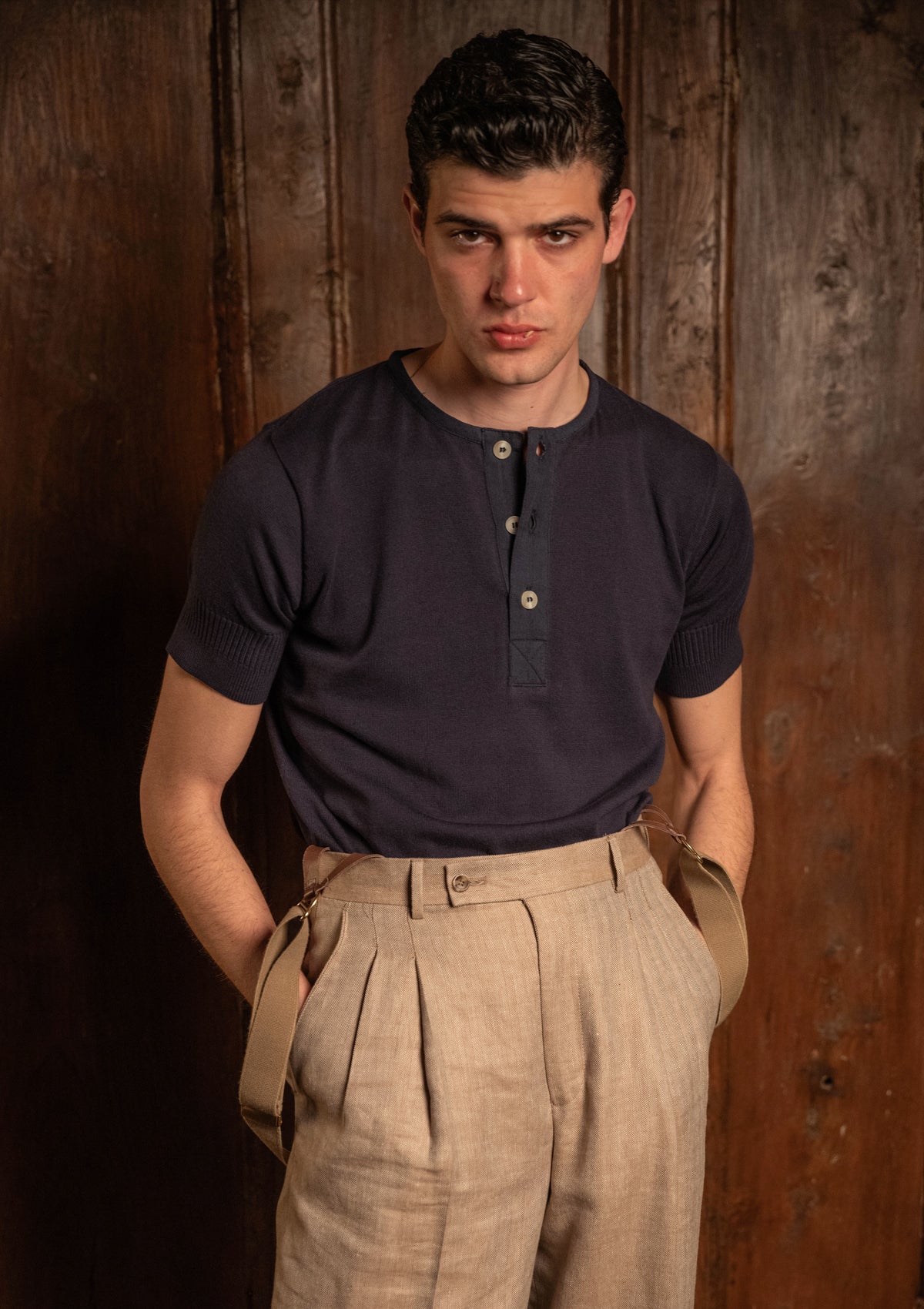 Short Sleeve Henley - Navy