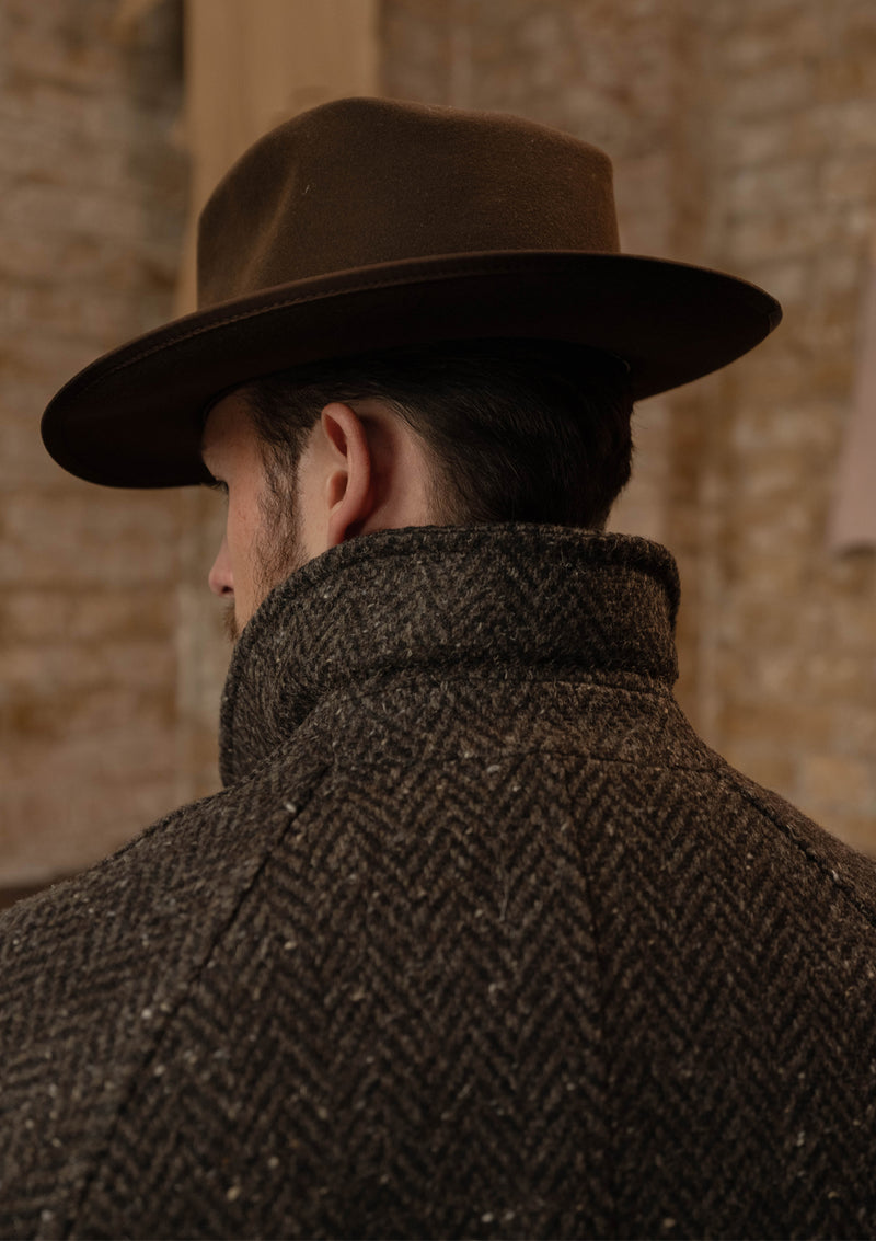 Horsley Raglan Pure Wool Belted Overcoat - Walnut & Stone Herringbone
