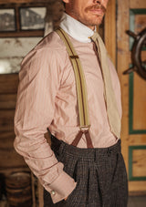 Club Collar Japanese Cotton Shirt - Redwood Stripe