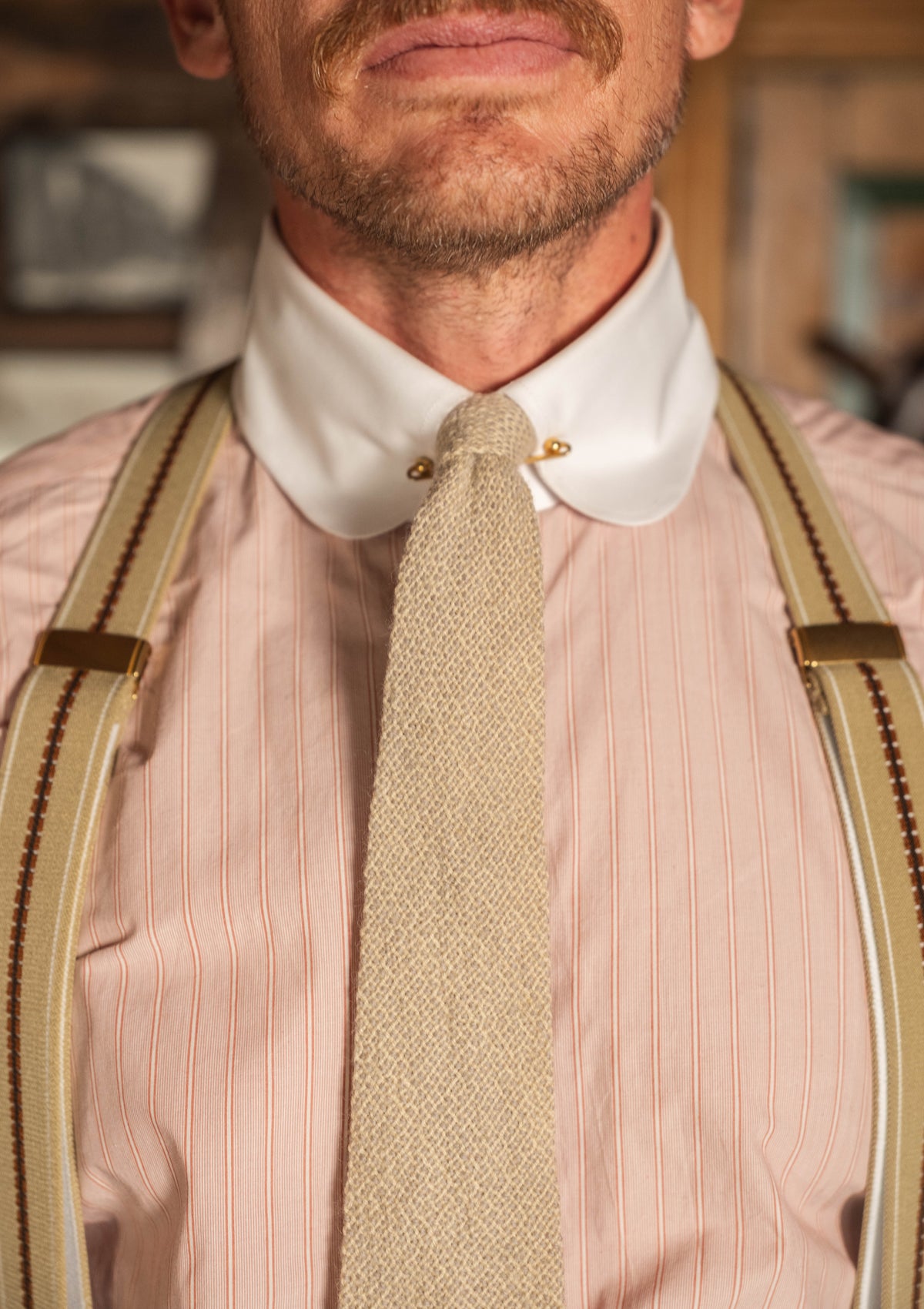 Club Collar Japanese Cotton Shirt - Redwood Stripe