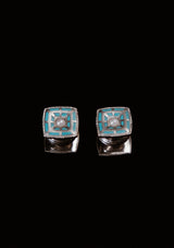 Original 1920's Art Deco Turquoise Enamel & Mother Of Pearl Snap Cufflinks