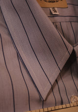 Classic Cotton Shirt With Spearpoint Collar & Blue Micro Stripe - French Double Cuff