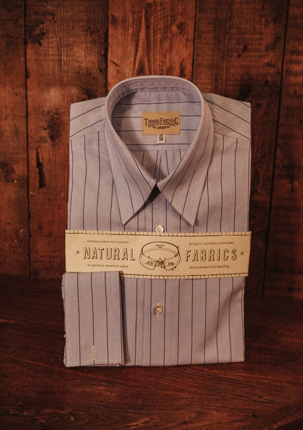 Classic Cotton Shirt With Spearpoint Collar & Blue Micro Stripe - French Double Cuff