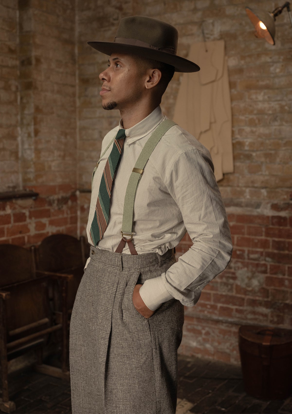 Cotton Workwear Shirt - Cream Pinstripe