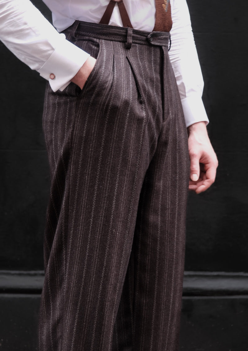 Munro Clark Trouser - Dark Taupe with Vintage Grey Stripe