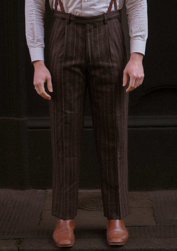 Munro Classic Trouser - Dark Taupe with Vintage Grey Stripe