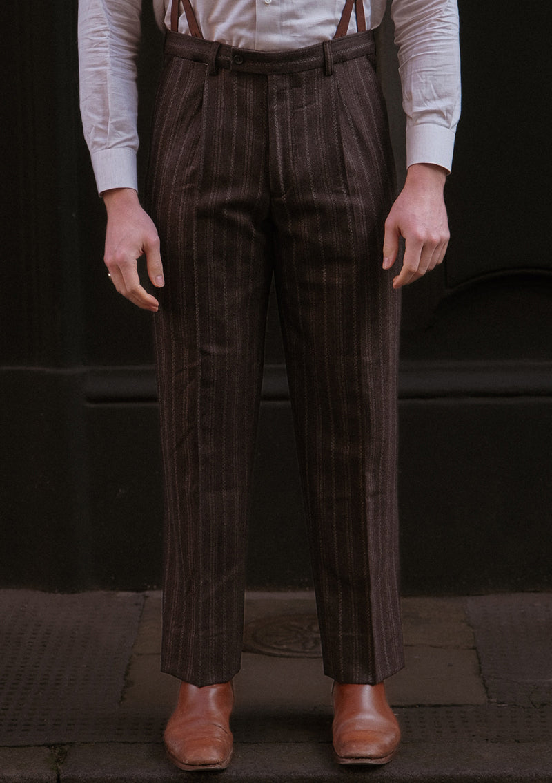 Munro Classic Trouser - Dark Taupe with Vintage Grey Stripe