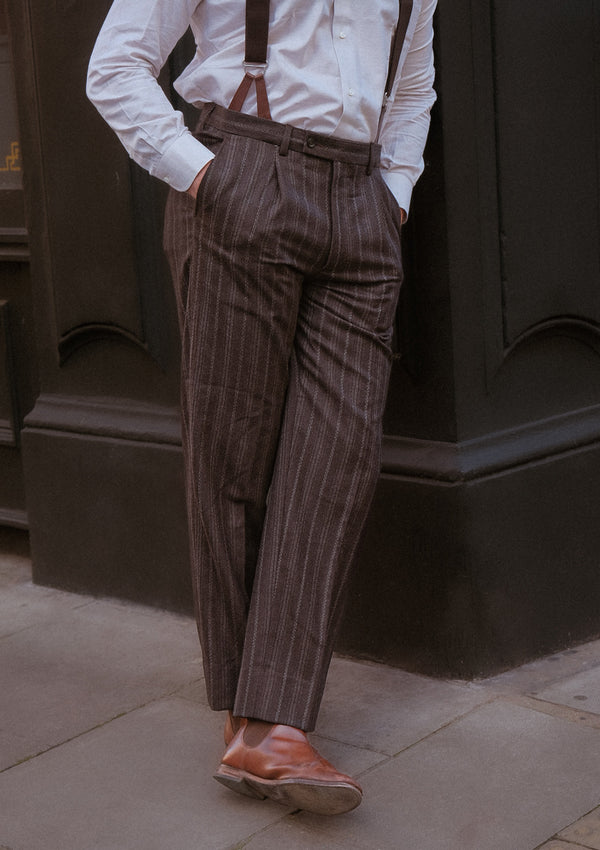 Munro Classic Trouser - Dark Taupe with Vintage Grey Stripe