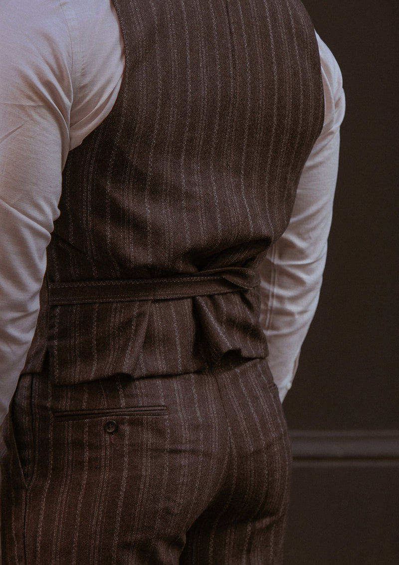 Munro Waistcoat - Dark Taupe with Vintage Grey Stripe