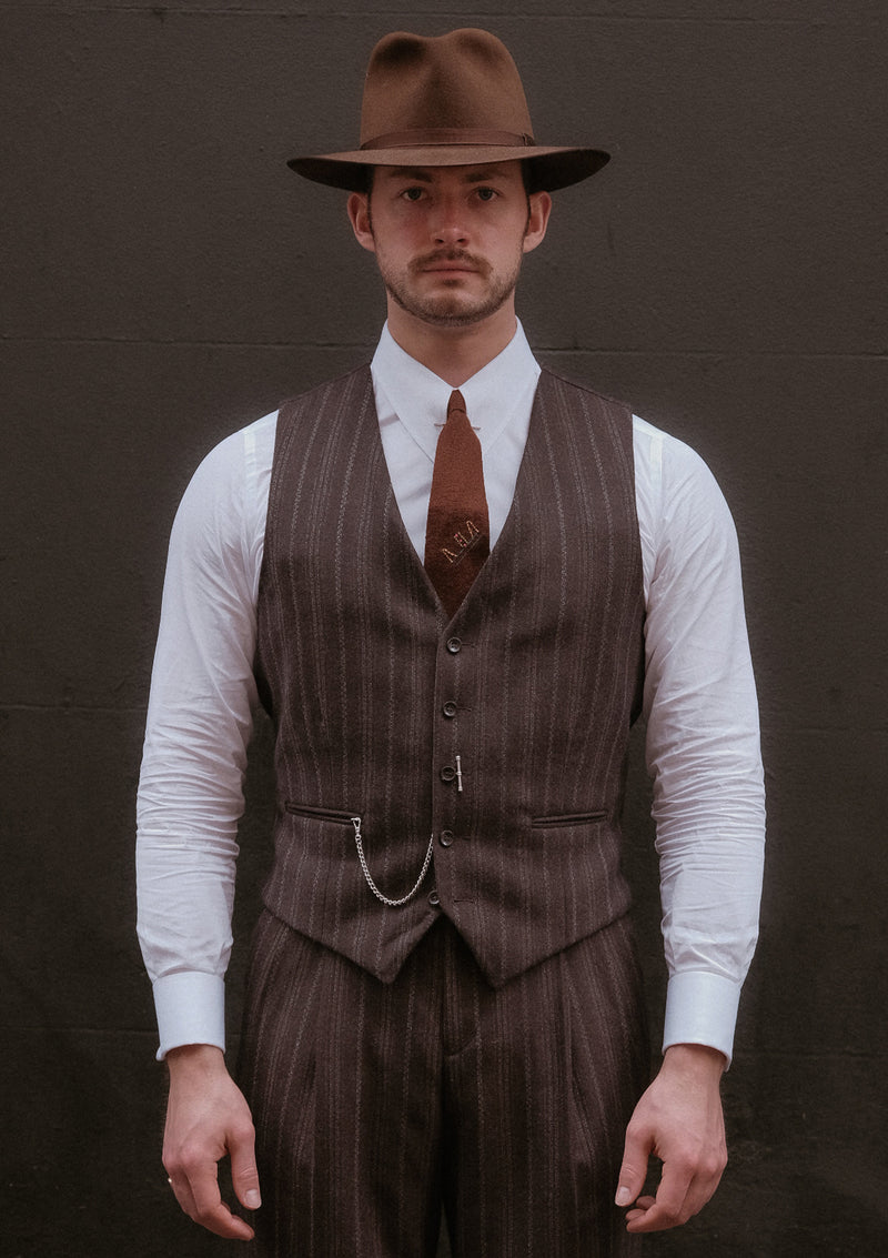 Munro Waistcoat - Dark Taupe with Vintage Grey Stripe