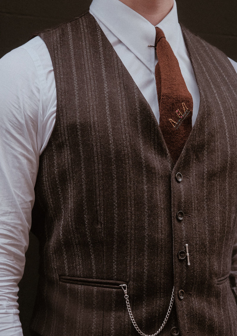 Munro Waistcoat - Dark Taupe with Vintage Grey Stripe