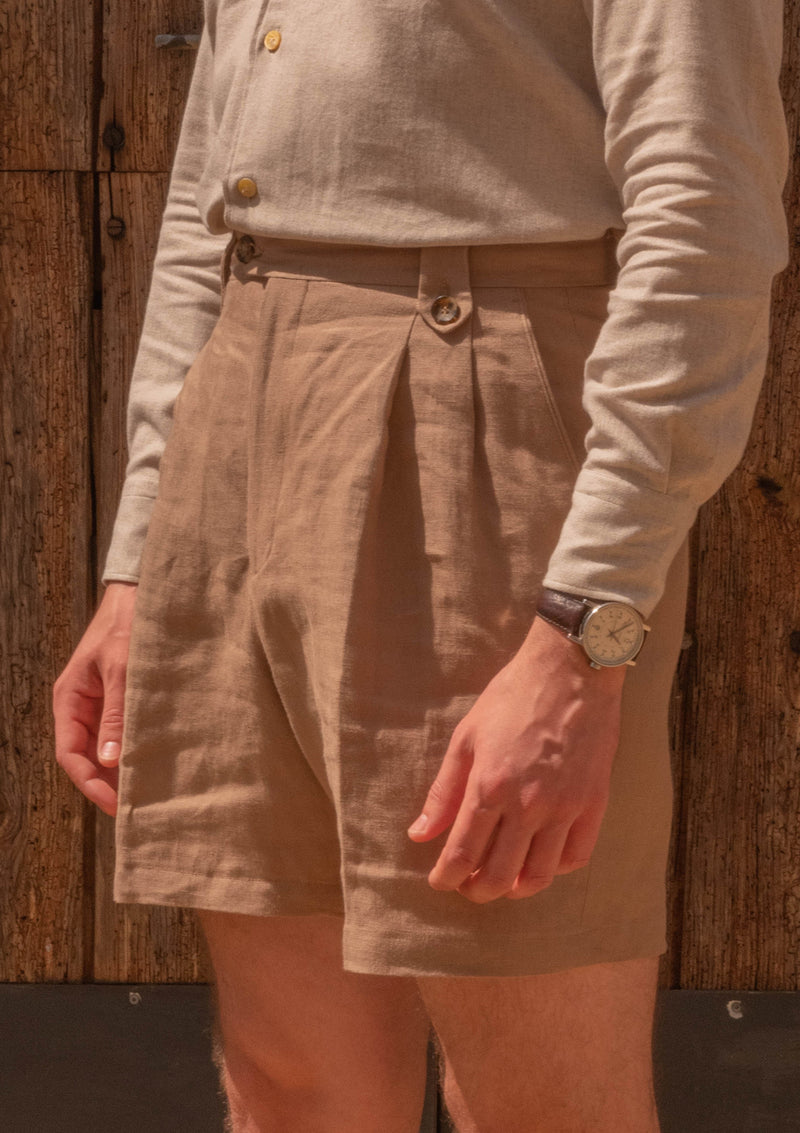 Gene Pure Linen Shorts - Mushroom