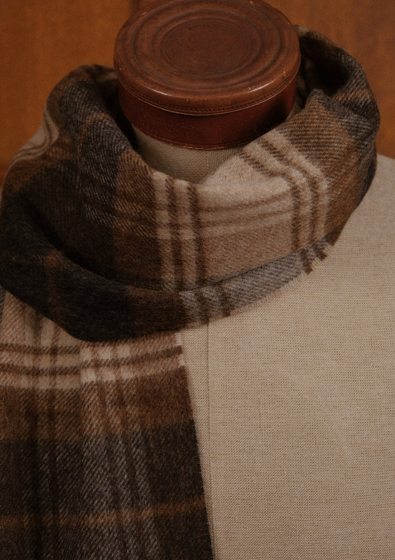 Merino Wool Scarf -  Navy & Natural Tartan