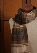 Merino Wool Scarf -  Navy & Natural Tartan