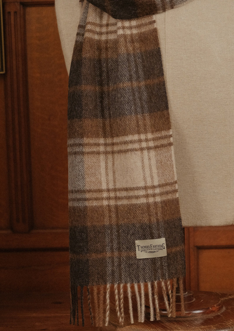 Merino Wool Scarf -  Navy & Natural Tartan