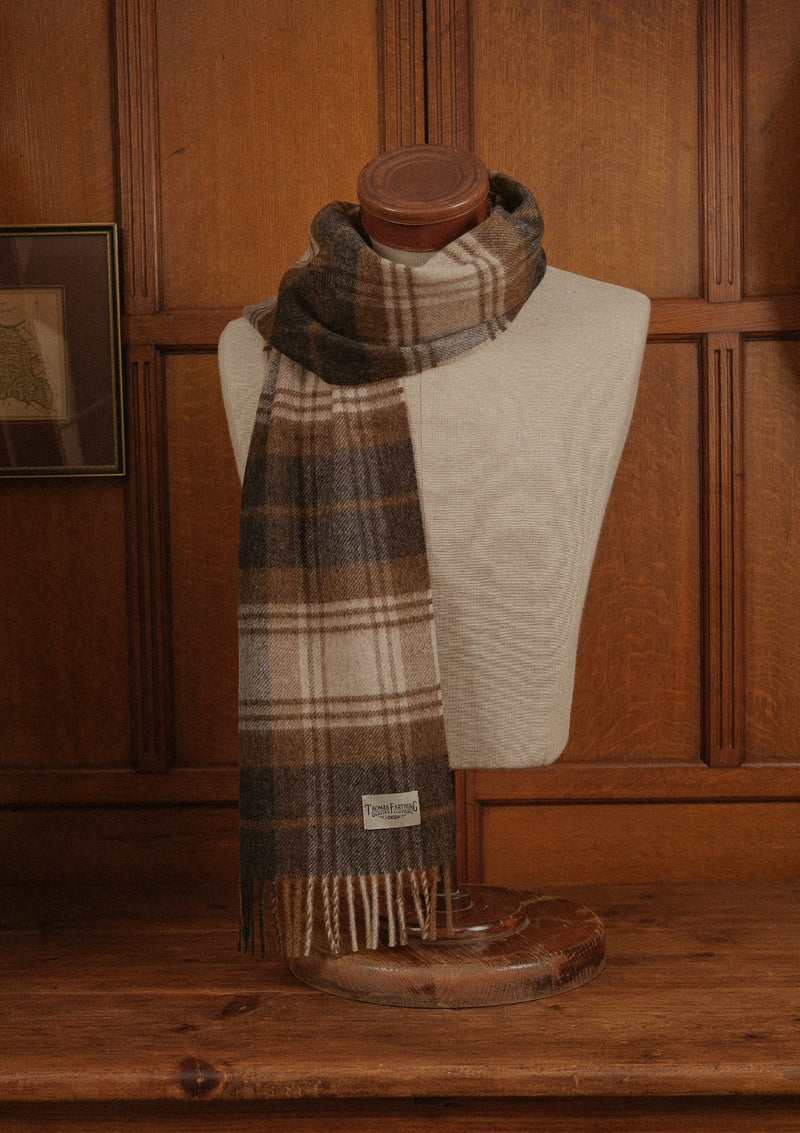 Merino Wool Scarf -  Navy & Natural Tartan