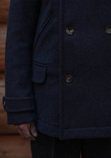 Storm-Collar Pure Wool Pea Coat - Navy