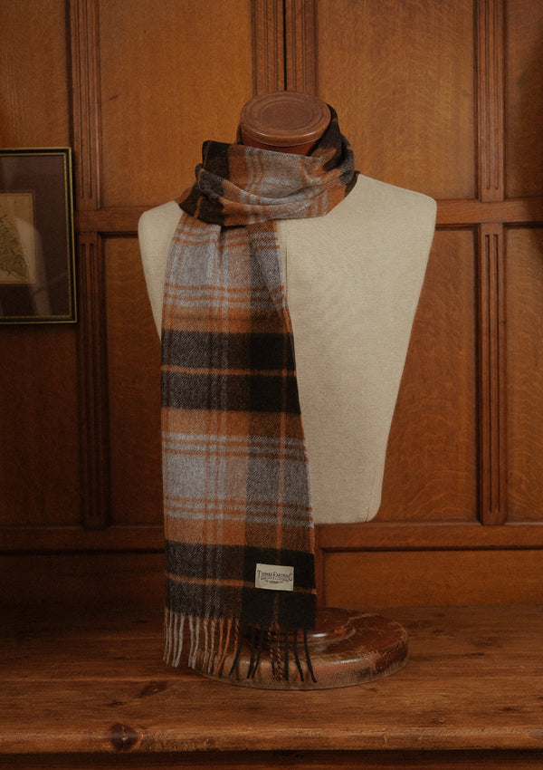 Merino Wool Scarf -  Navy & Rust Tartan