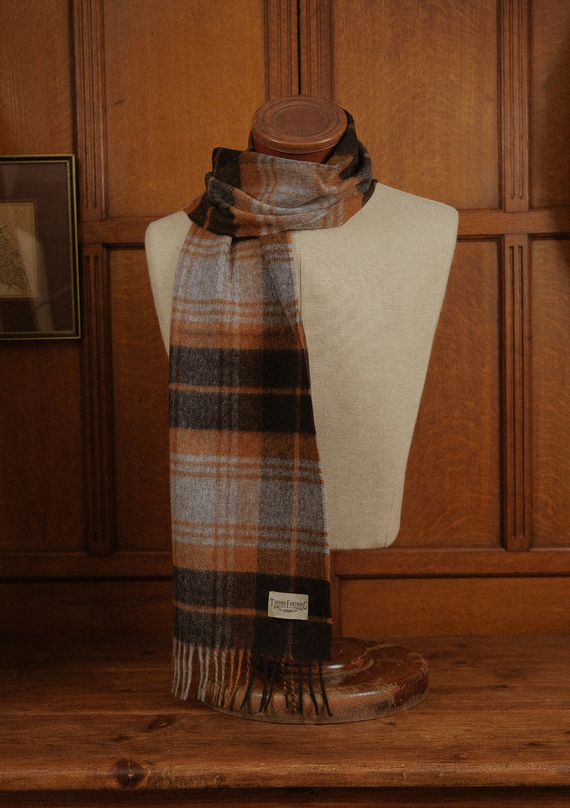 Merino Wool Scarf -  Navy & Rust Tartan