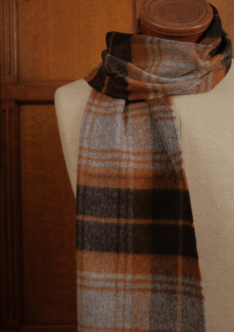 Merino Wool Scarf -  Navy & Rust Tartan