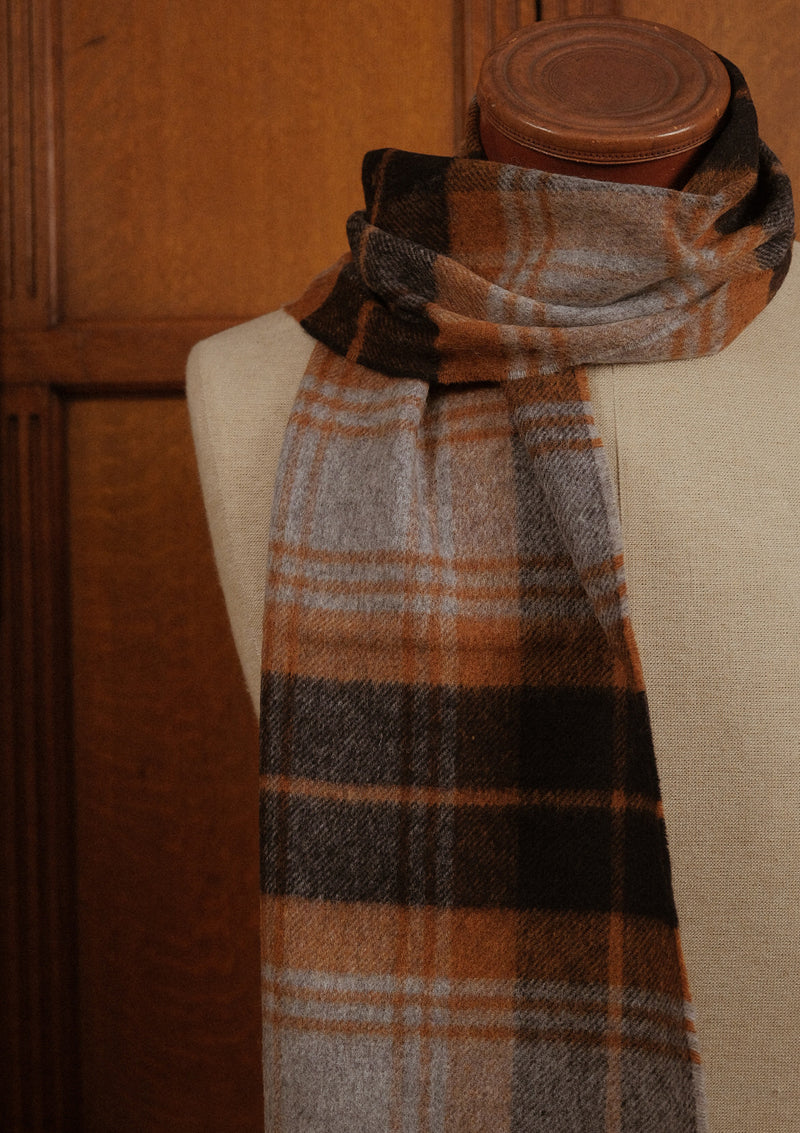 Merino Wool Scarf -  Navy & Rust Tartan