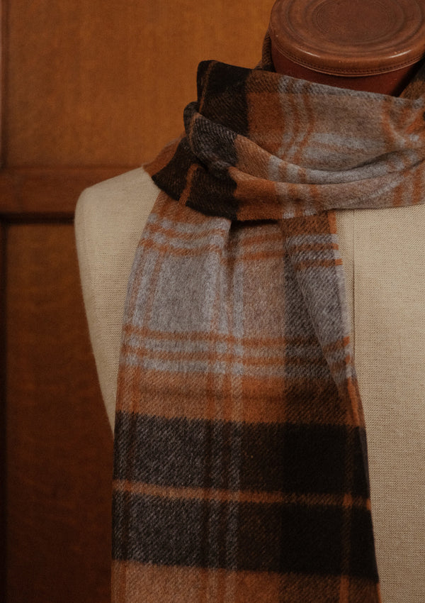 Merino Wool Scarf -  Navy & Rust Tartan