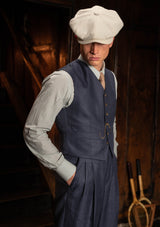 Cropped Waistcoat - Navy Herringbone