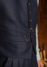 Cropped Waistcoat - Navy Herringbone