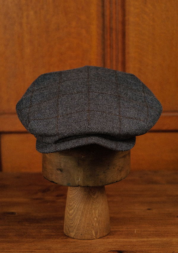 Regency 50 Pence Flat Cap - Navy & Brown Windowpane