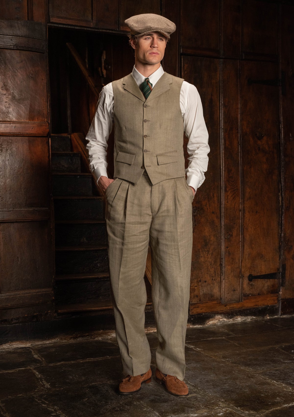 Coleman Clark Trouser - Sage Herringbone