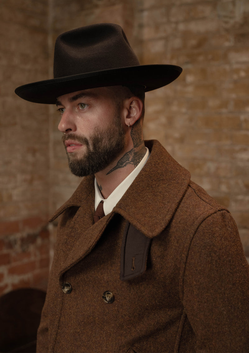 Storm-Collar Pure Wool Pea Coat - Tawny Rust