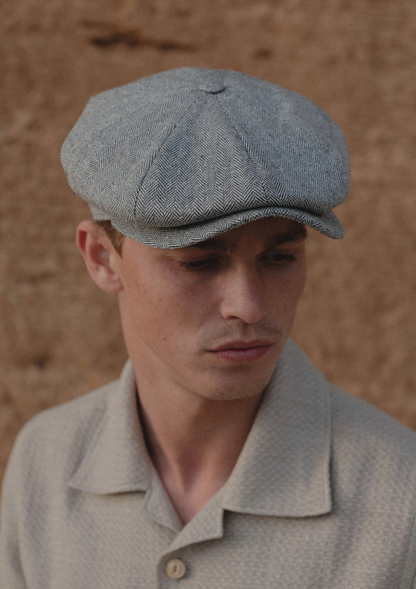 Ridgmount Baker Boy - (Narrow-Width) Low Contrast Grey Herringbone Pure Silk