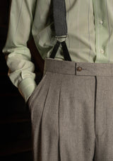 Grandad Collar Cotton Shirt - Green Stripe