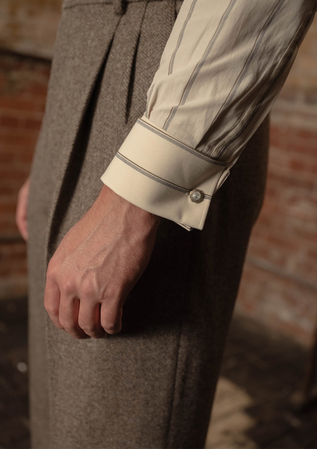 Rivera Clark Trouser - Oatstone Herringbone