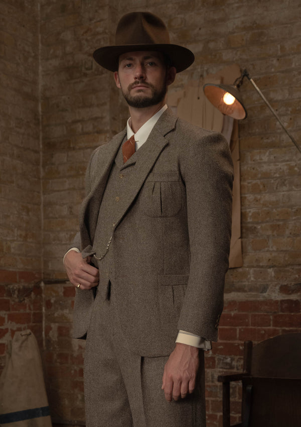 Rivera Pleated Pocket Jacket - Oatstone Herringbone