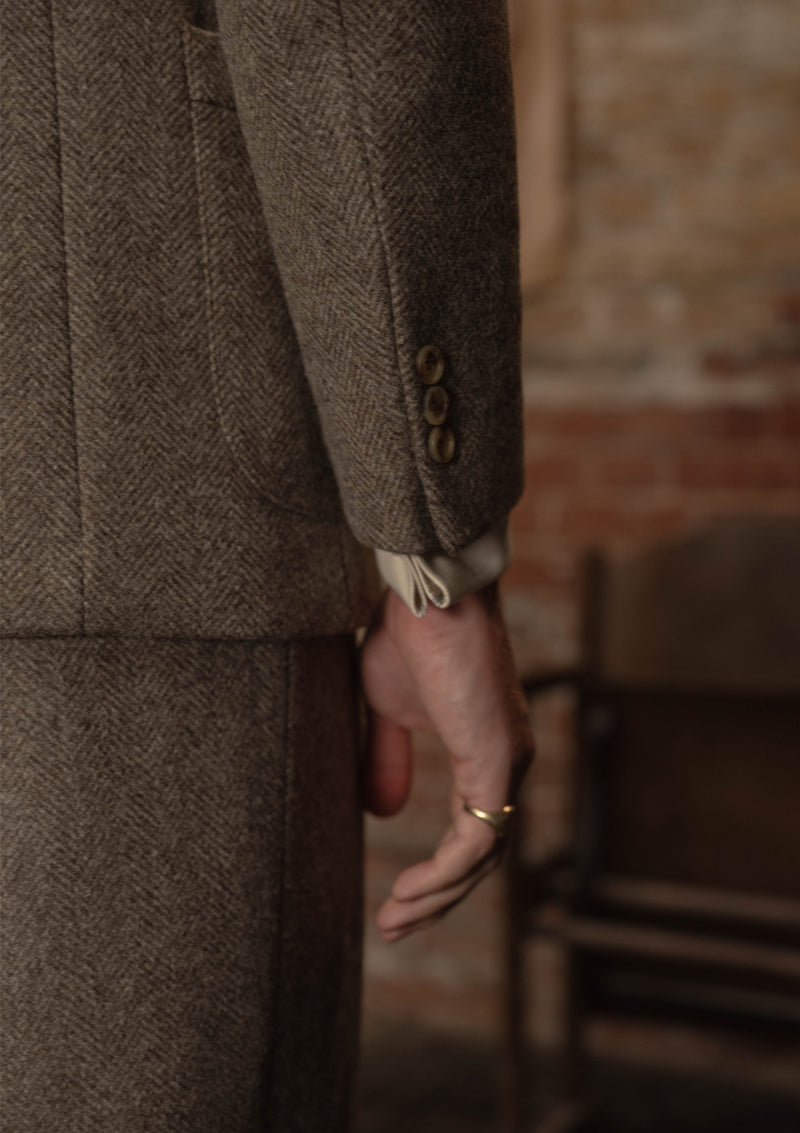 Rivera Pleated Pocket Jacket - Oatstone Herringbone