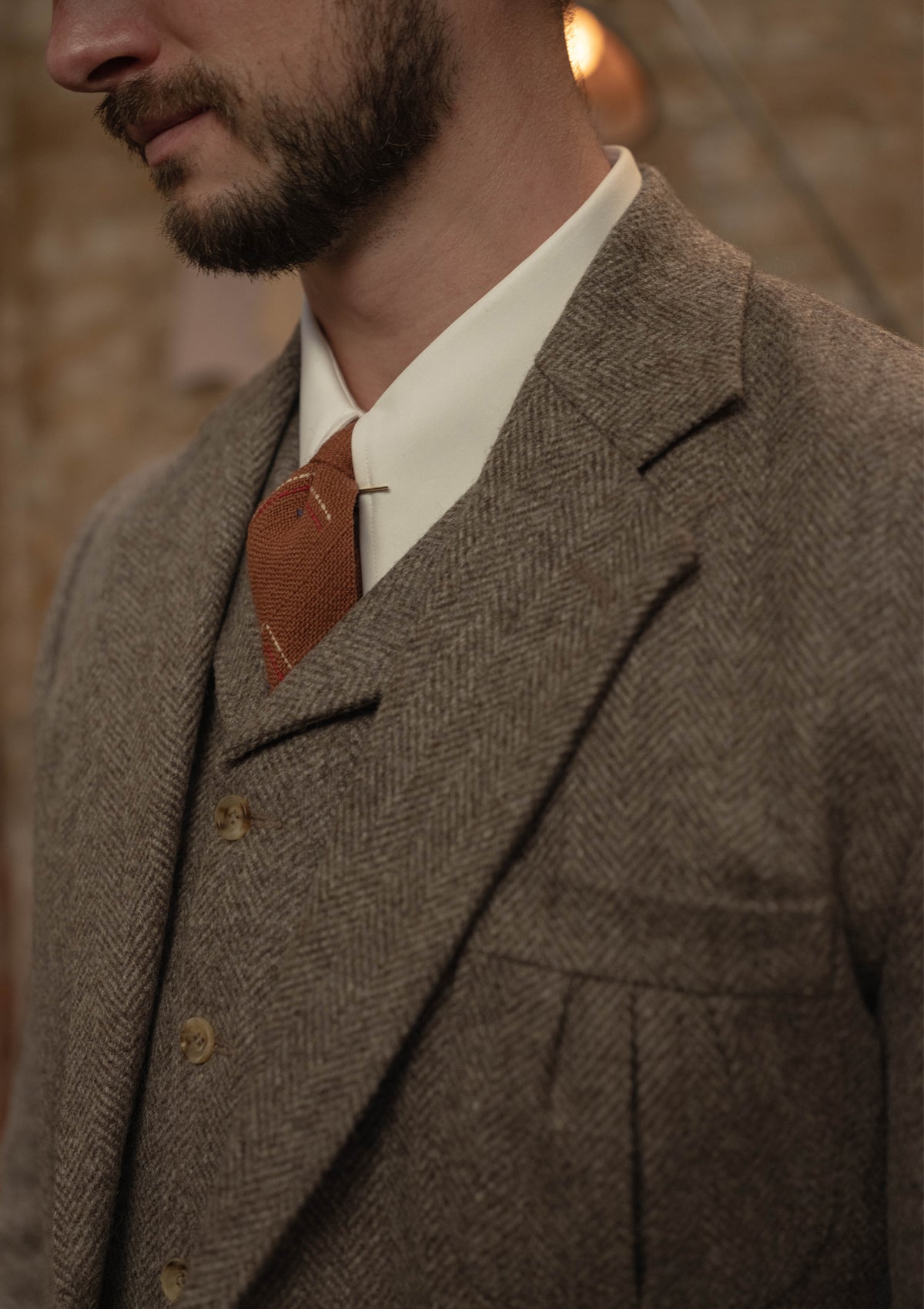 Rivera Pleated Pocket Jacket - Oatstone Herringbone