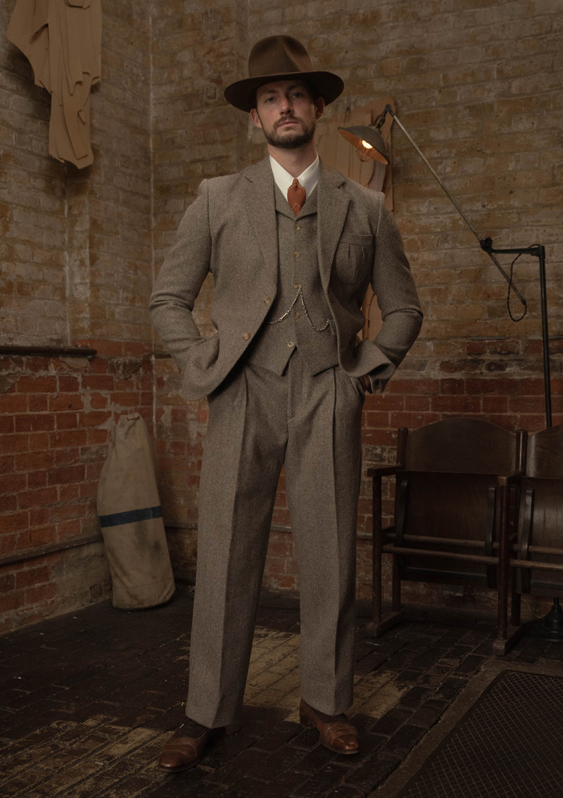 Rivera Pleated Pocket Jacket - Oatstone Herringbone