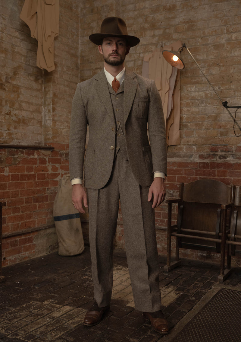 Rivera Pleated Pocket Jacket - Oatstone Herringbone