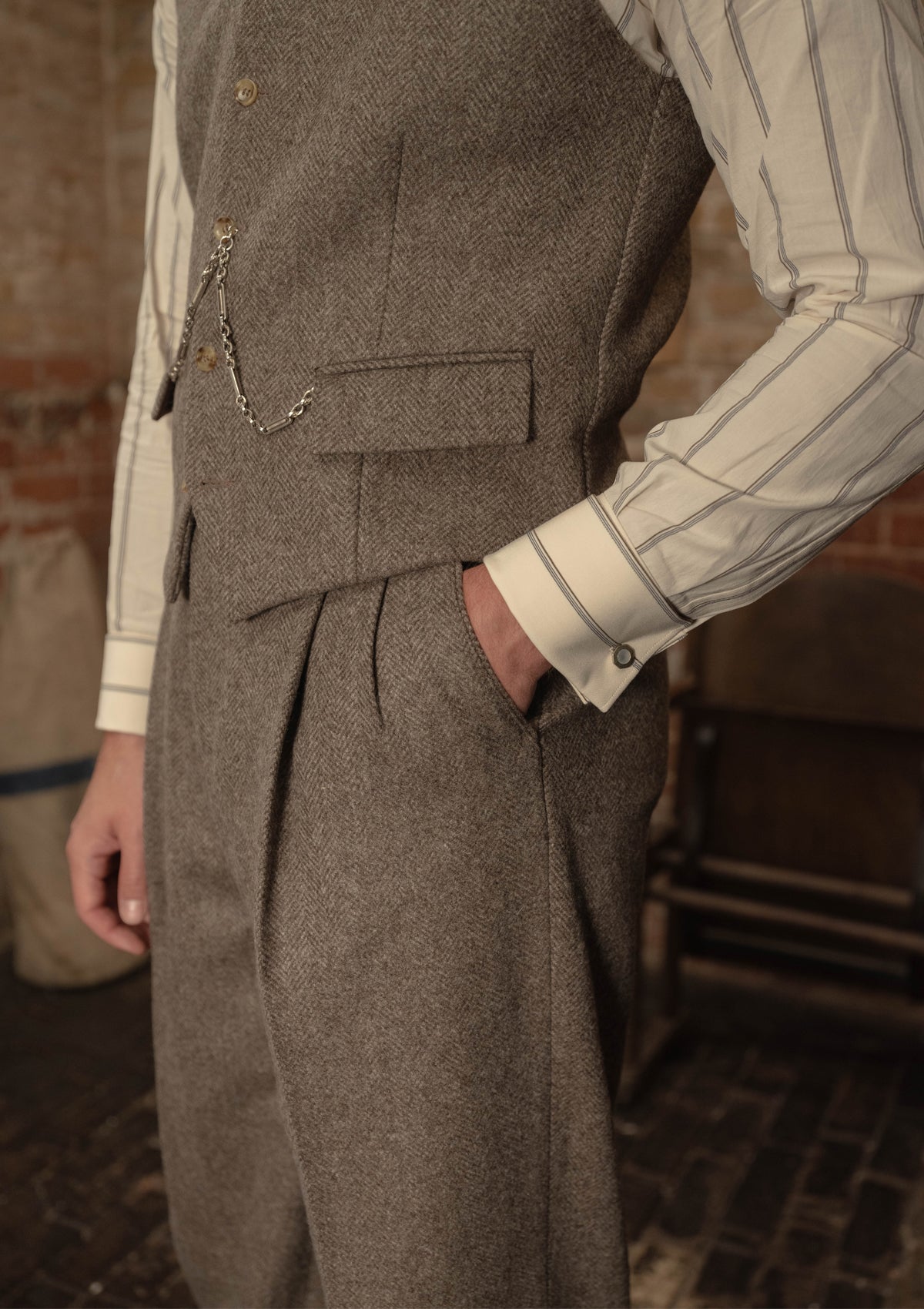 Rivera Waistcoat - Oatstone Herringbone